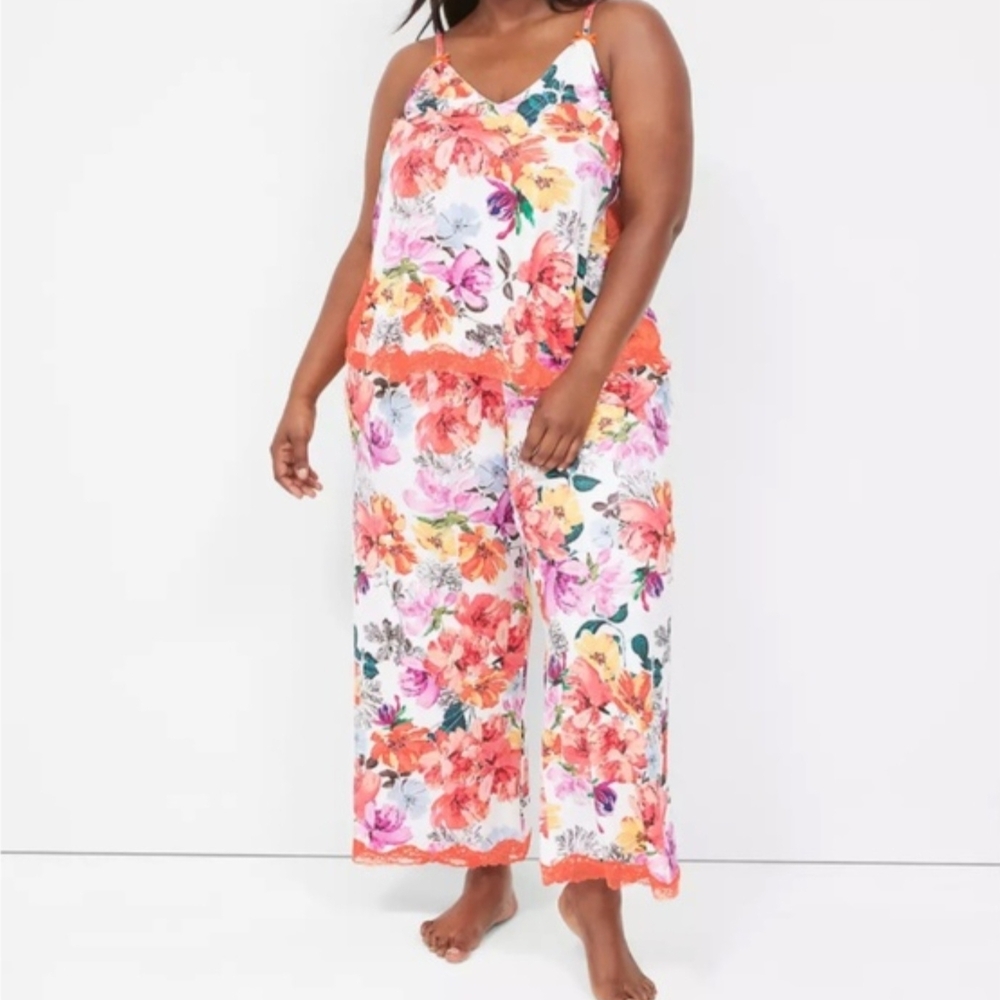 Lane Bryant, Cacique-Floral Pajama Set with Orange Accents